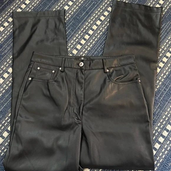 7 For All Mankind Women's Black Pleather Pants - Picture 4 of 5